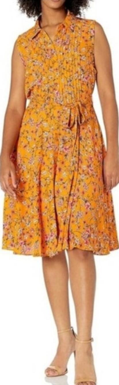 Nanette Lepore Sleeveless Dress Womens 8 Orange Floral Belted Button Up Summer